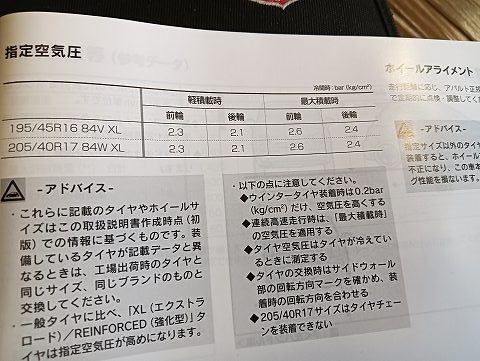 アバルト595コンペ。指定空気圧。